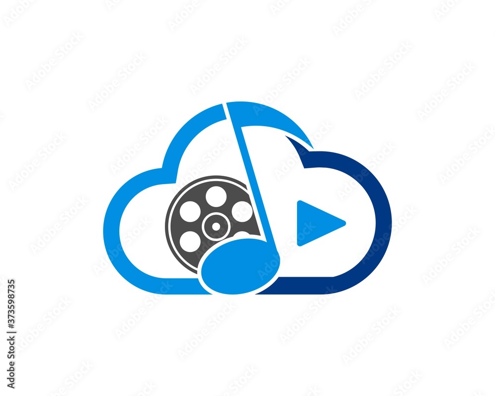 Cloud outline with music note and film media inside Cloud outline with music note and film media inside