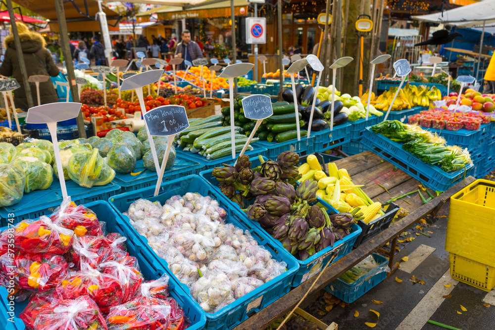 Many kind of fruits on sell in Albert Cuyp Market in Amsterdam, Netherlands
