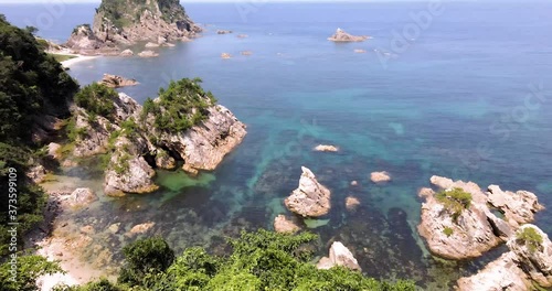 山陰海岸ジオパーク　ドローン 空撮4K 鳥取県浦富海岸　城原海岸