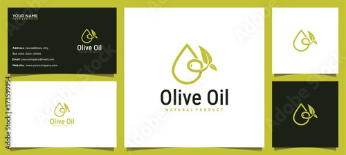 modern olive oil logo with leaf combination and business card