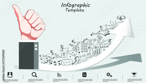 businessman Thumbs Up,think analyze creative work,flat design illustration Creativity modern Idea and Concept Vector Infographic template.