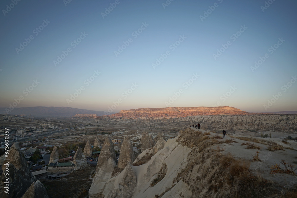Panoramic view on sunset at Goreme town of Cappadocia.
