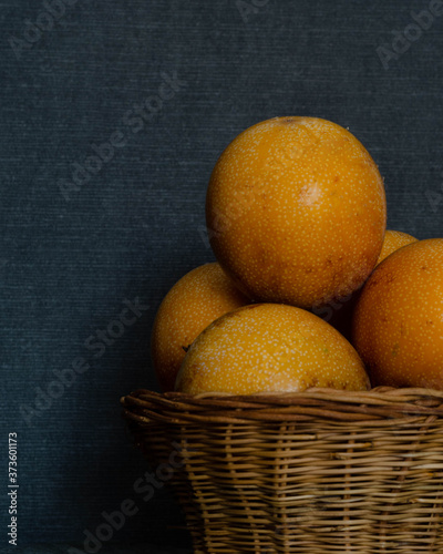 set of exotic fruits in a basket