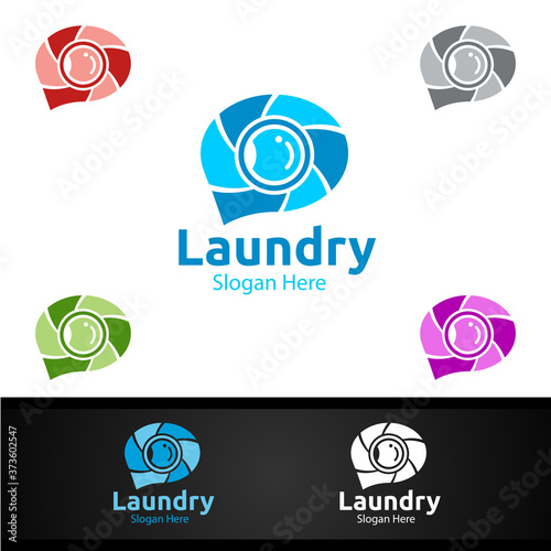 Call Laundry Dry Cleaners Logo with Clothes, Water and Washing Concept