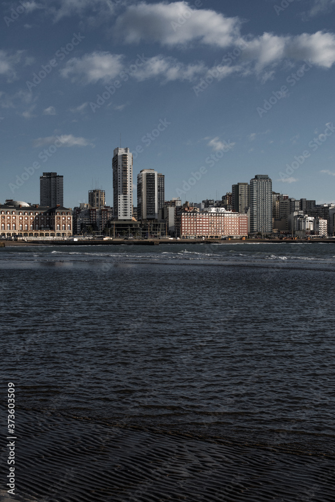 Obraz premium seafront city landscape, summer concept, holiday campaign, advertising Mar del plata skyline Mar del plata