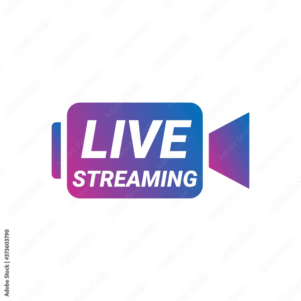 Live streaming flat logo vector design element with play button. Vector stock illustration Live streaming flat logo vector design element with play button. Vector stock illustration