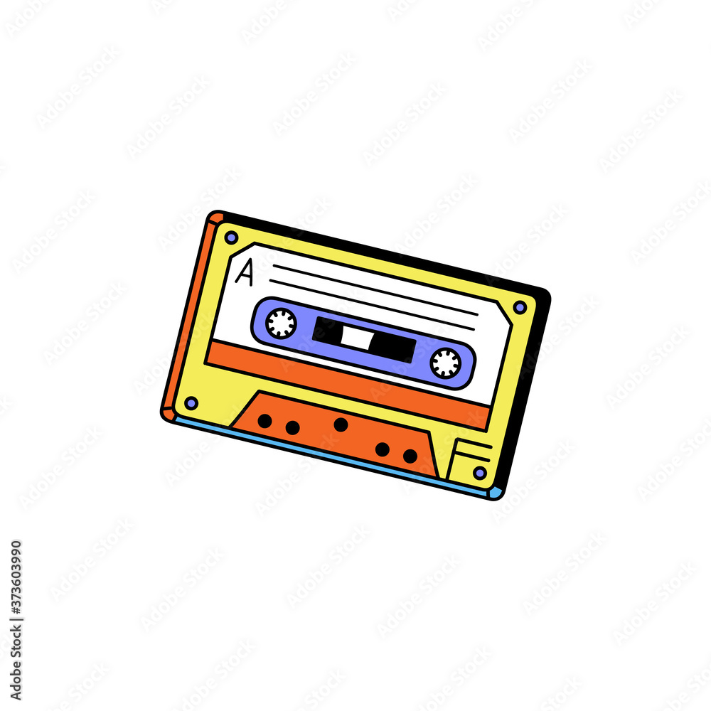 Fototapeta premium Retro audio cassette colorful icon cartoon vector illustration isolated.