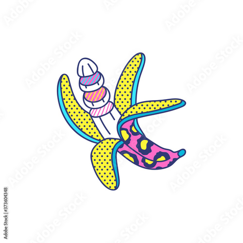 Banana icon or sex toy in shape of banana, pop art vector illustration isolated.