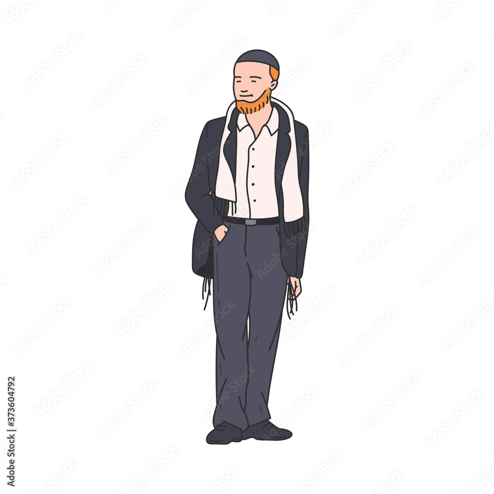 Young religious jewish man cartoon character sketch vector illustration isolated. Young religious jewish man cartoon character sketch vector illustration isolated.