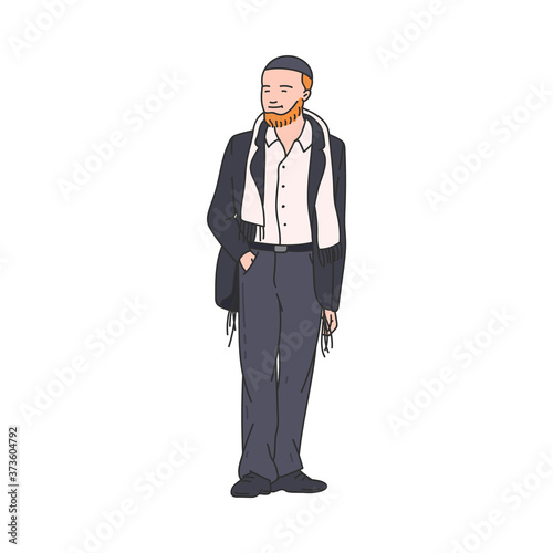 Young religious jewish man cartoon character sketch vector illustration isolated. photo