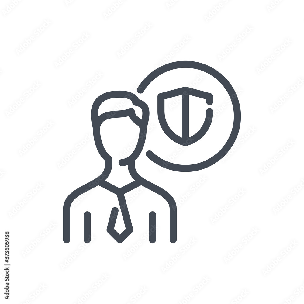 Personal Insurance Benefits line icon. Business Person with Shield vector outline sign. Personal Insurance Benefits line icon. Business Person with Shield vector outline sign.