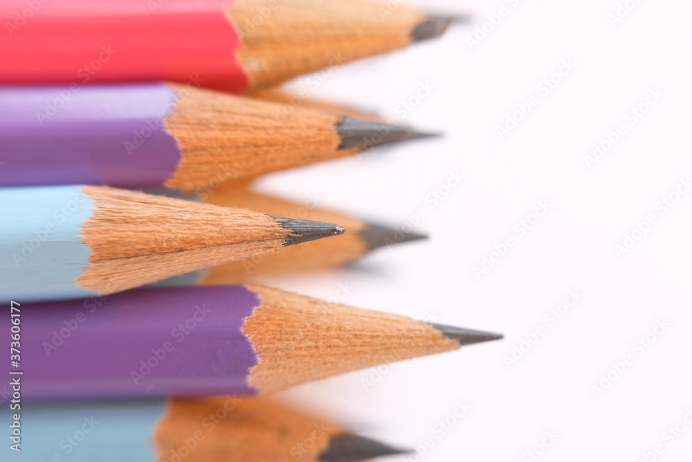 Close up pencil on table background and office supplies space for text Close up pencil on table background and office supplies space for text
