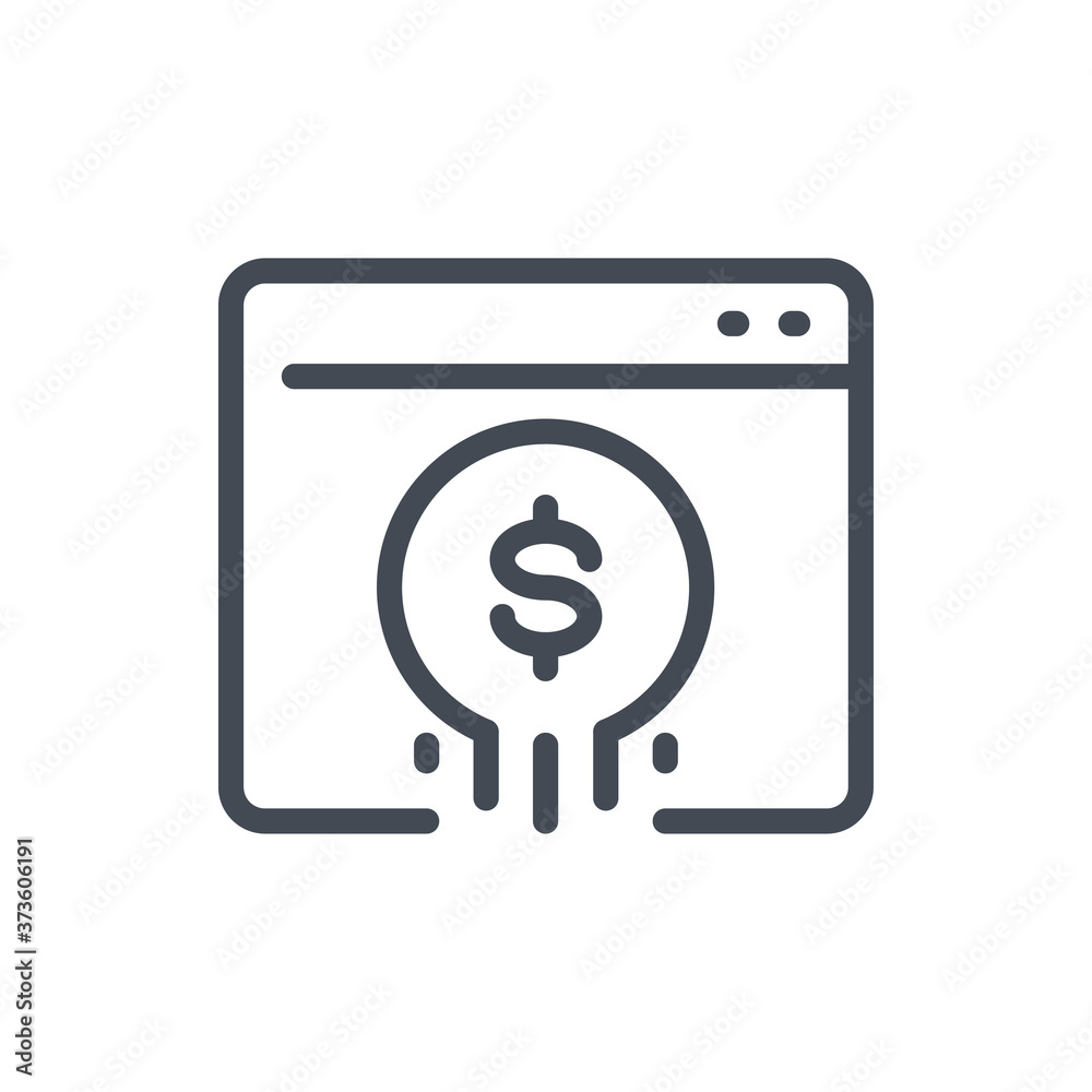 Web Site with Dollar Coin line icon. Online Banking vector outline sign. Web Site with Dollar Coin line icon. Online Banking vector outline sign.