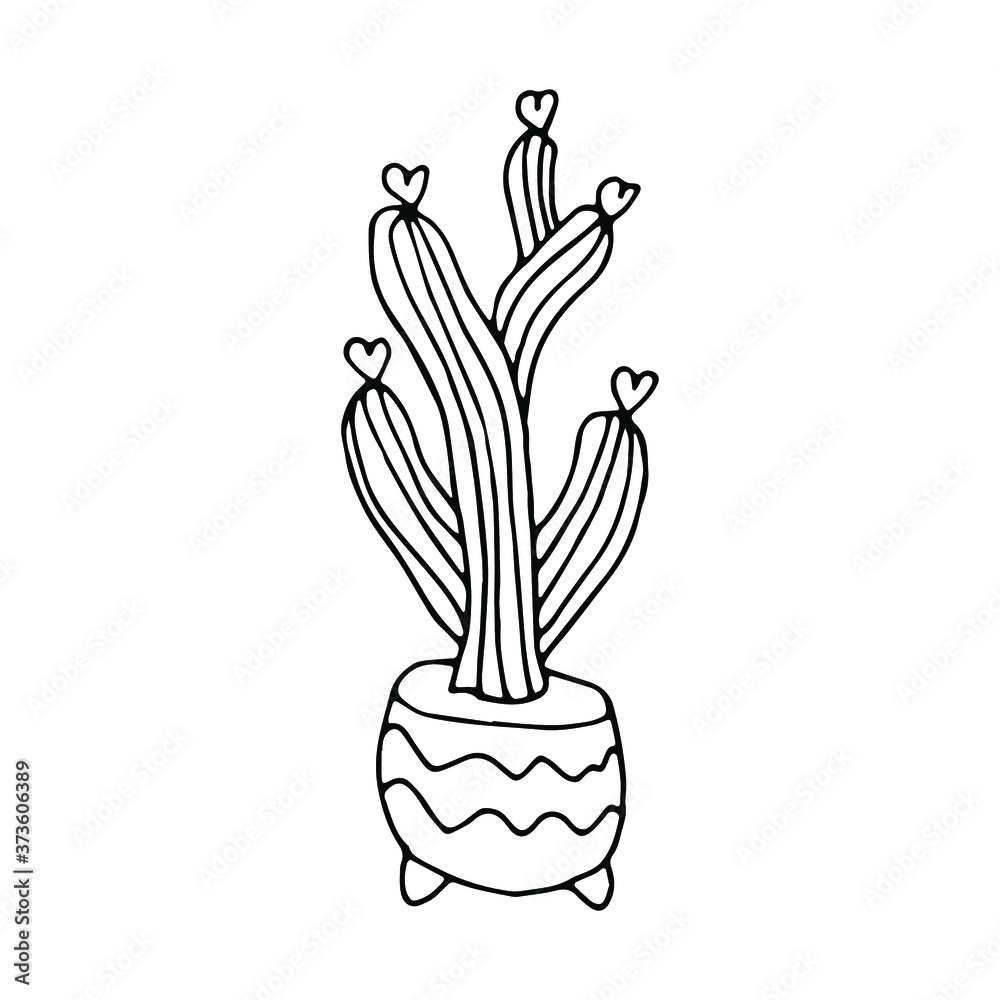 Cute hand drawn cactus in a pot on white background. Element of the cozy home interior. Simple doodle clipart in a trendy minimalism style.Vector illustration. Cute hand drawn cactus in a pot on white background. Element of the cozy home interior. Simple doodle clipart in a trendy minimalism style.Vector illustration.