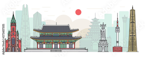 South Korea cityscape banner - famous Seoul city building landscape
