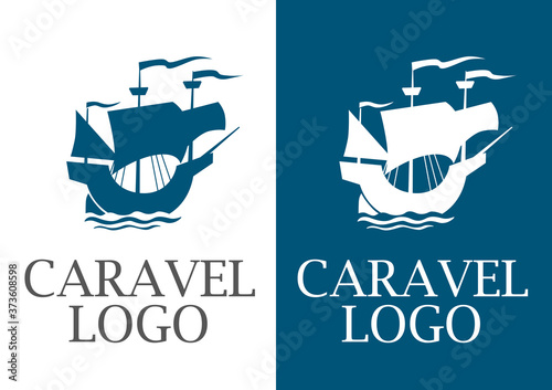 Caravel logo. Graphic sign of sailing ship. Symbol for identity