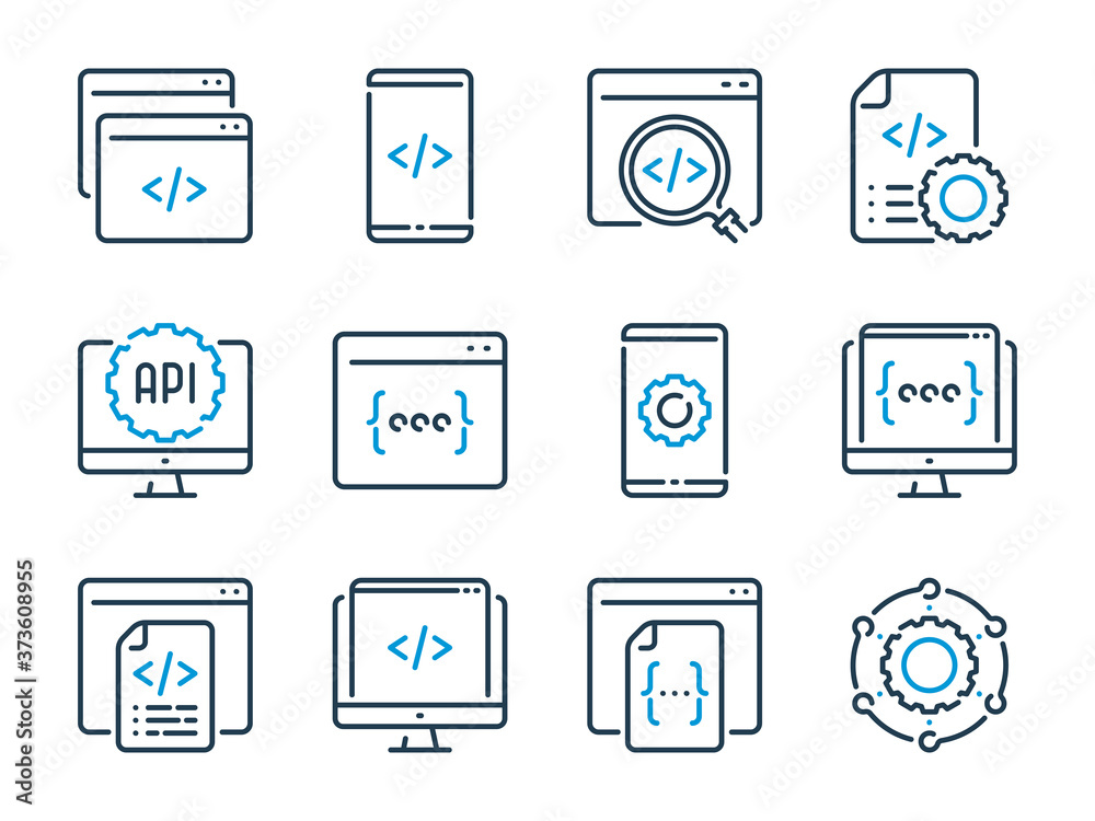 Programming and Development related vector line icons. Web and Application Development outline icon set.