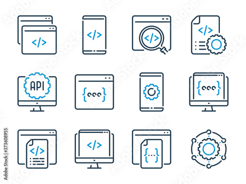 Programming and Development related vector line icons. Web and Application Development outline icon set.