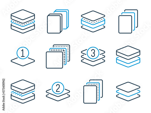 Fabric Feature related vector line icons. Layered Materials outline icon set.