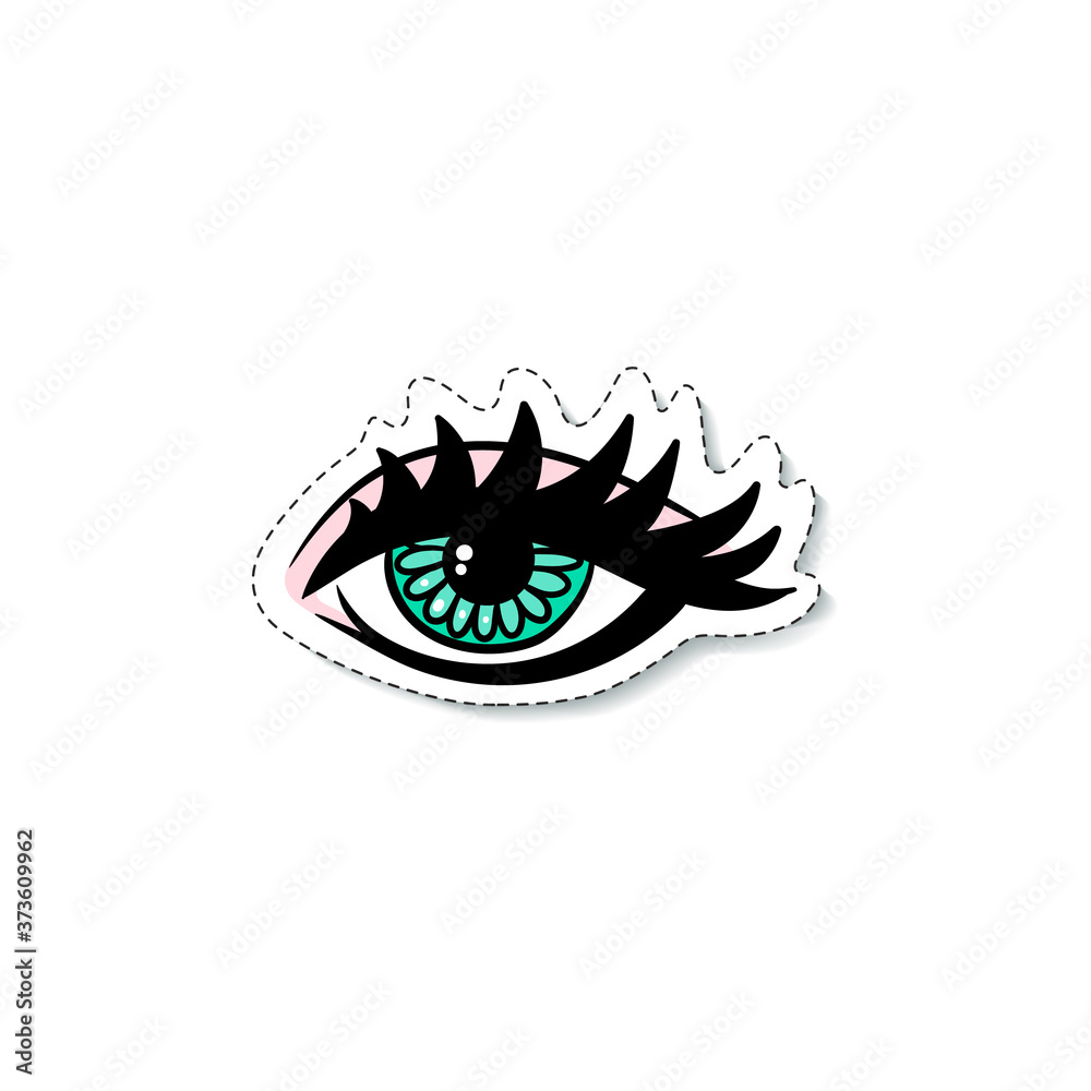 Girls or women eye with long lashes sticker cartoon vector illustration isolated. Girls or women eye with long lashes sticker cartoon vector illustration isolated.