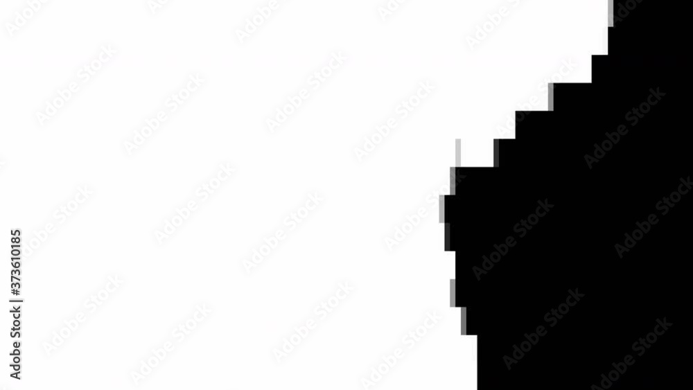 Horizontal video transition. 8 bit pixel displacement effect. Black artifacts motion on white. Retro glitched mask. Digital defect abstract background. Distorted cloud animation. Horizontal video transition. 8 bit pixel displacement effect. Black artifacts motion on white. Retro glitched mask. Digital defect abstract background. Distorted cloud animation.