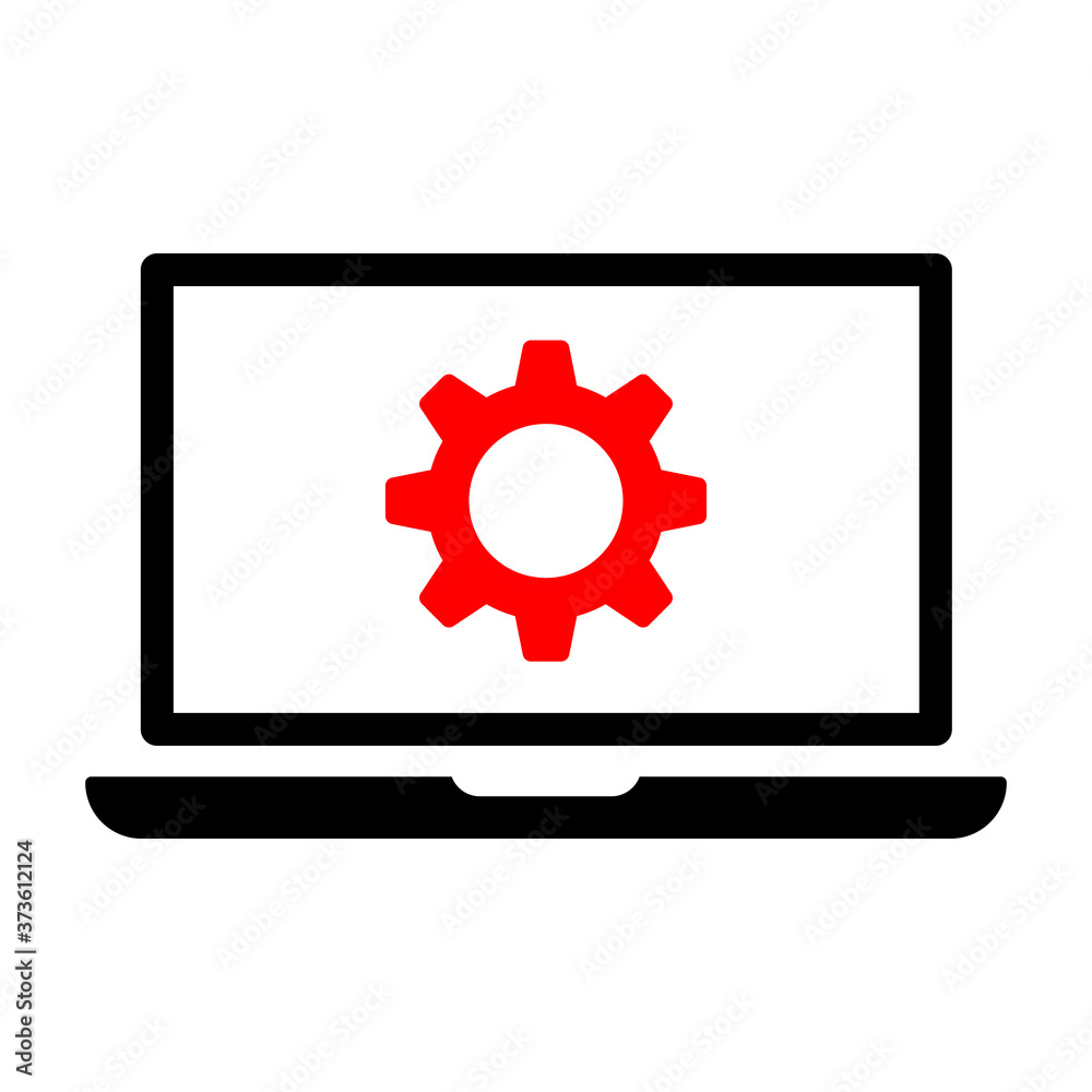 laptop and gear icon. Vector web design.