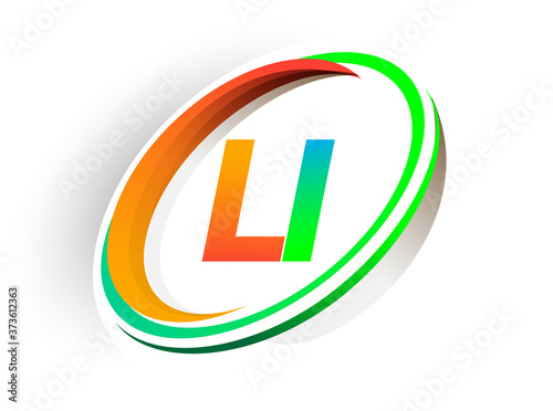 initial letter LI logotype company name colored orange and green circle and swoosh design, modern logo concept. vector logo for business and company identity.