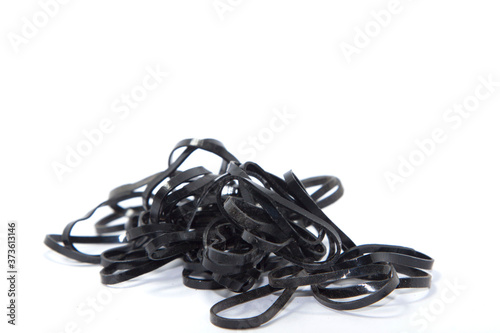 Black rubber band on a white background