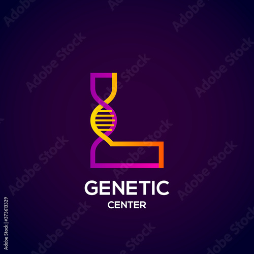 Letter L colourful with abstract Genetic logotype. Medicine, science, laboratory, Technology DNA vector concept