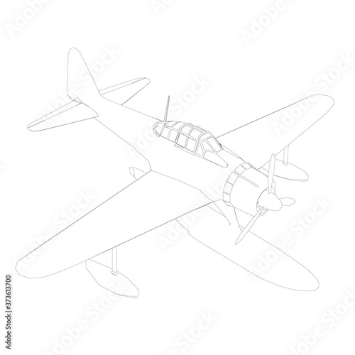 Airplane contour for landing on water. Isometric view. Vector illustration