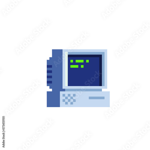 Technology retro vintage computer. Old school icon. Pixel art style. Web site design. 8-bit. Retro video game sprite. Isolated abstract vector illustration.
