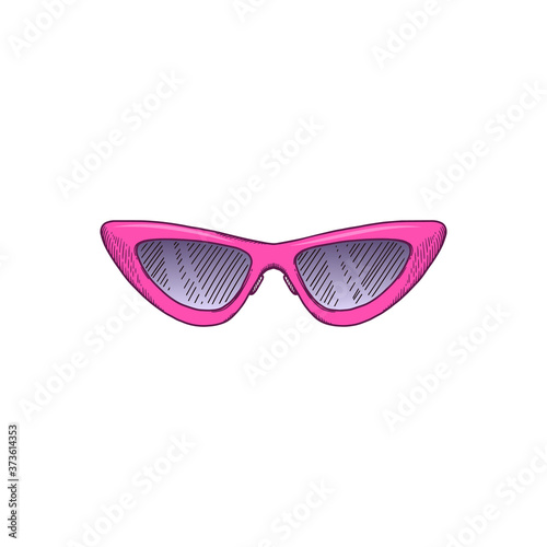 Fashion cat-eye style sunglasses icon vector sketch doodle illustration isolated.