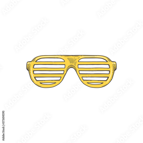 Fashion plastic sunglasses icon or symbol, sketch vector illustration isolated.