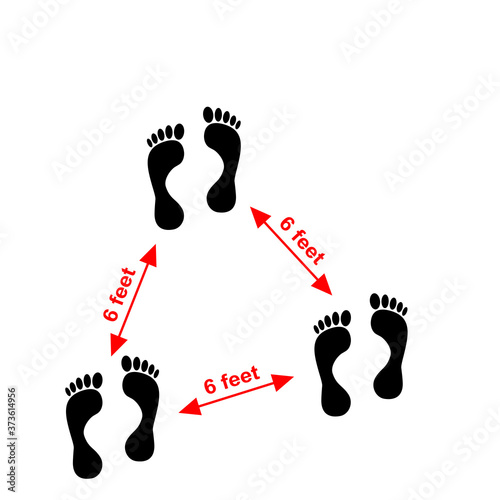 Abstand halten, Fußspuren in einer Illustration