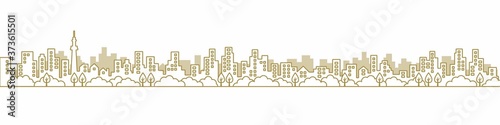 City View Line  A3見開きレイアウトにちょうどいい線画の都市風景の街並み　茶