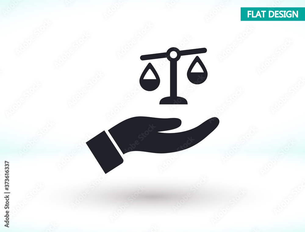 scales in his hand icon , lorem ipsum Flat design scales in his hand icon , lorem ipsum Flat design