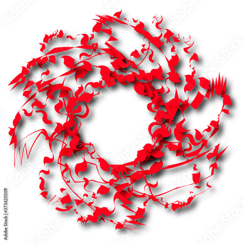 beautiful wreathor round frame from red abstract curls with shadow isolated on white background, vector photo