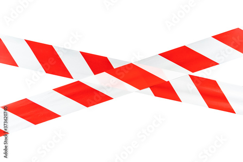 Red and white warning caution tape isolated on white background with clipping path. Red and white lines of barrier tape. Protects for no entry isolated over white. Sign area for safety