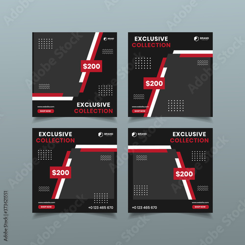 Social Media Post Template, Instagram and Web Banner Ads, Editable Square Banner Design, Black and RedColor Abstract Shape, Instagram and Web Banner
Ads vector
