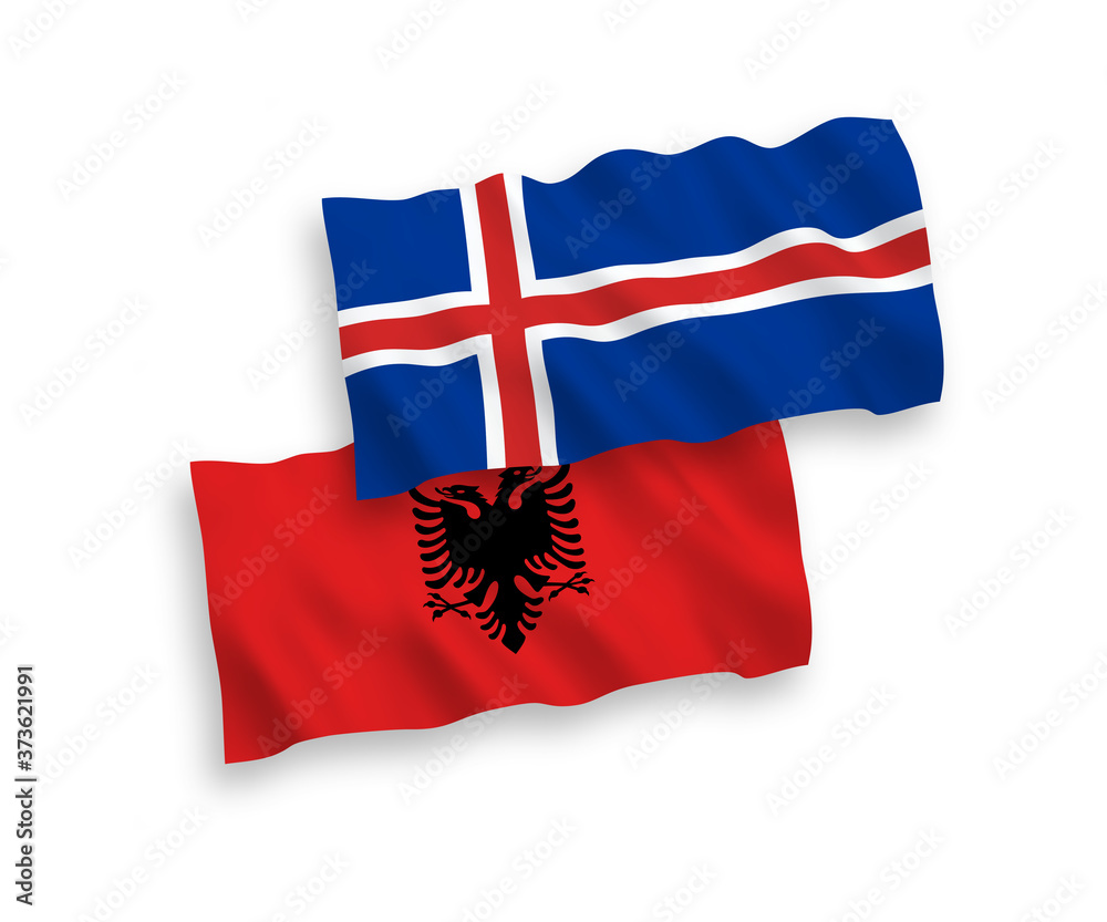 Flags of Albania and Iceland on a white background