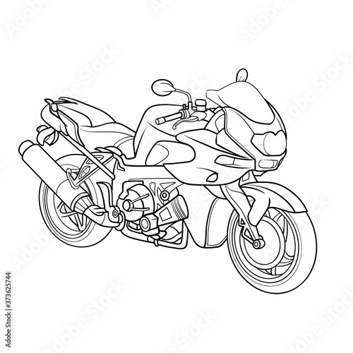 motorcycle sketch, coloring, isolated object on white background, vector illustration,