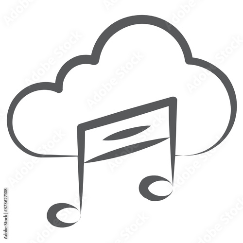 
Music note with cloud, icon of cloud music in designed with brush stroke
