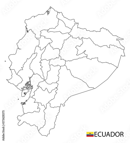 Ecuador map  black and white detailed outline regions of the country.