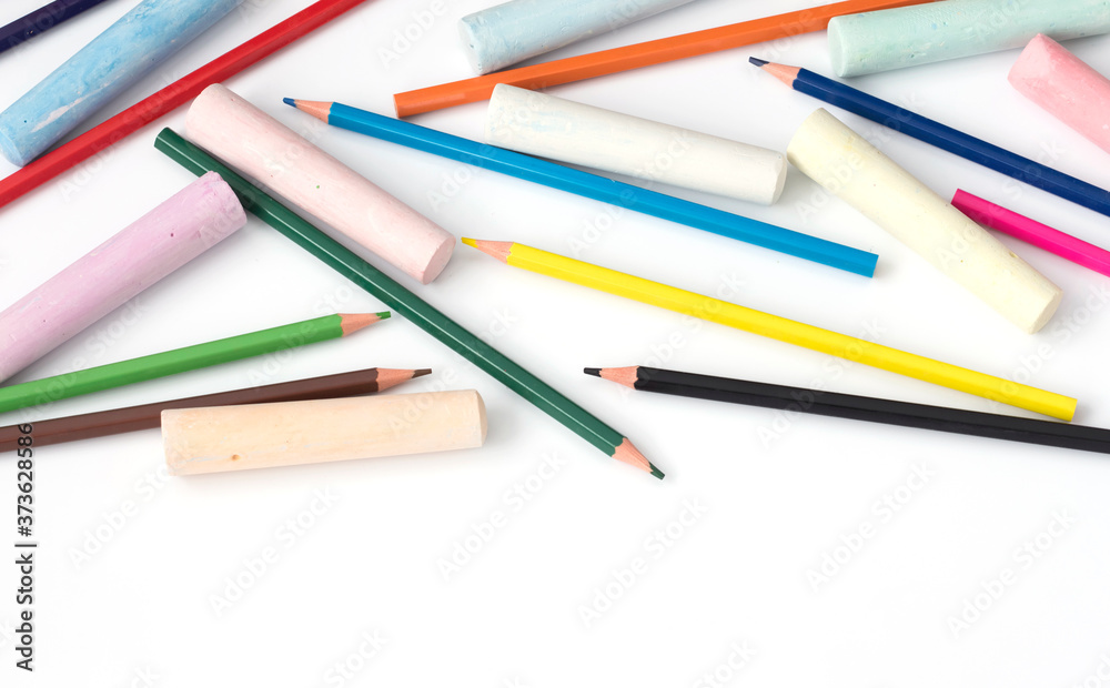 drawing pencils and crayons on a white background