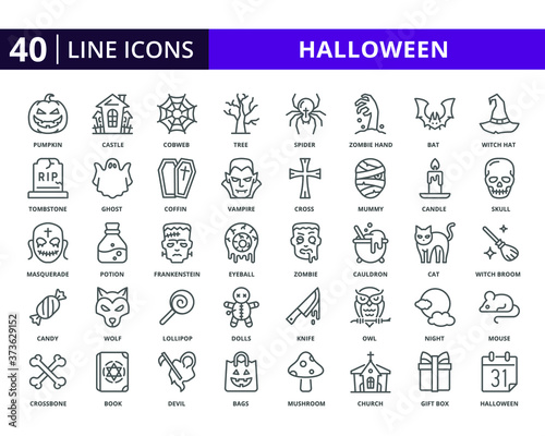 Set of halloween vector icons in line style