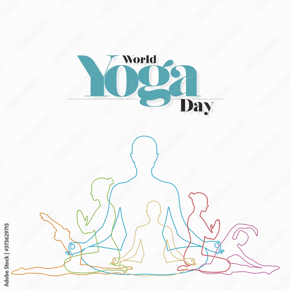 Wold Yoga Day Template | Colorful Human Silhouettes Showing Yoga Postures
