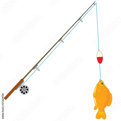 Fishing rod with caughted by fish on hook