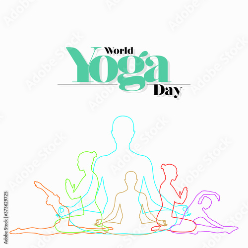 Wold Yoga Day Template | Colorful Human Silhouettes Showing Yoga Postures