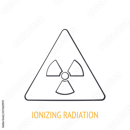 Ionizing radiation hazard symbol. Outline icon. Vector illustration. Nuclear energetic symbol. Triangular warning sign of danger. Hand drawn sketch. Isolated white background