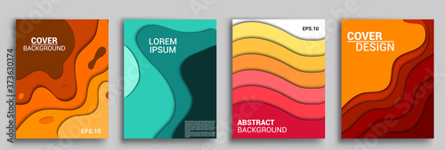 Vertical banners templates with 3D abstract sets, Modern abstract background and cover with paper cut style. Trendy carving art style. Vector design layout